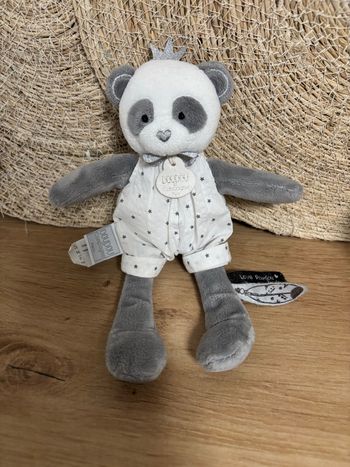 Doudou panda gris blanc salopette étoile doudou et compagnie 