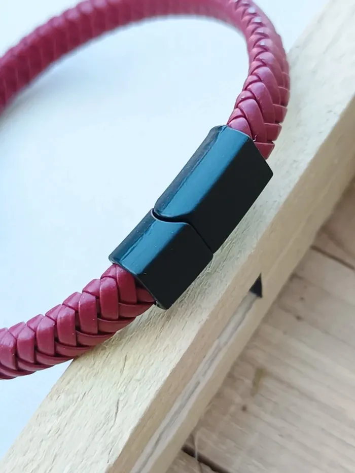Bracelet cuir rouge homme - photo numéro 3