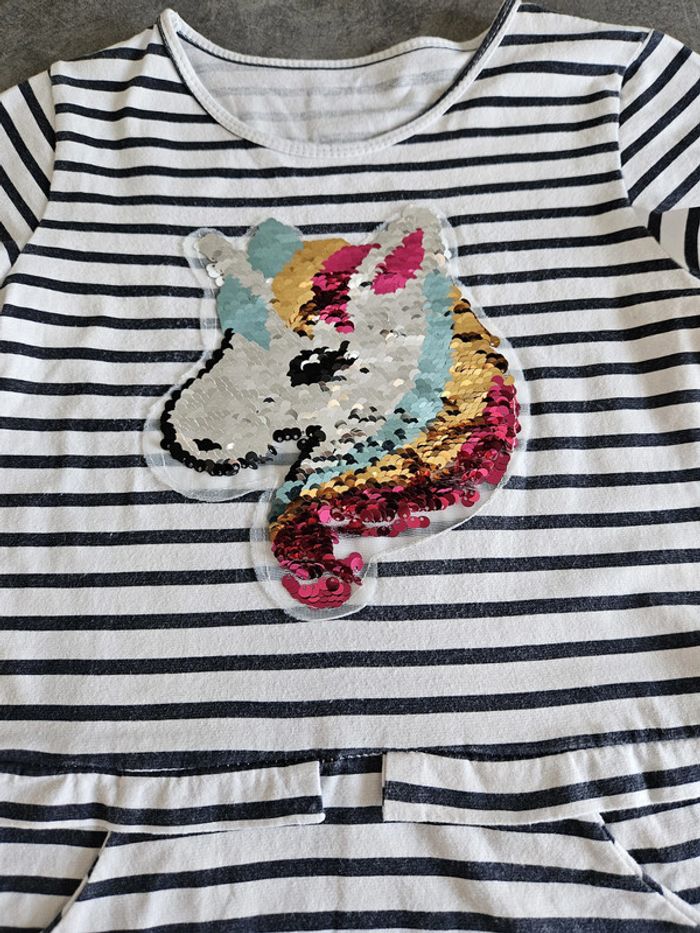 Robe marinière à manches courtes fille - Taille 8 ans - Licorne en sequins - photo numéro 5