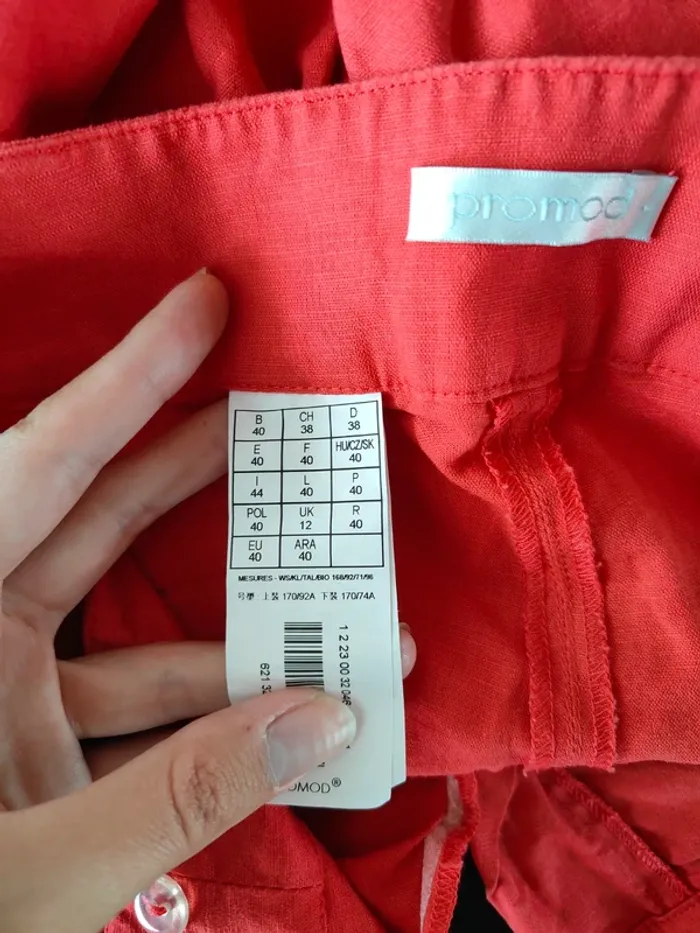 Pantalon rouge en lin et coton Promod - photo numéro 2