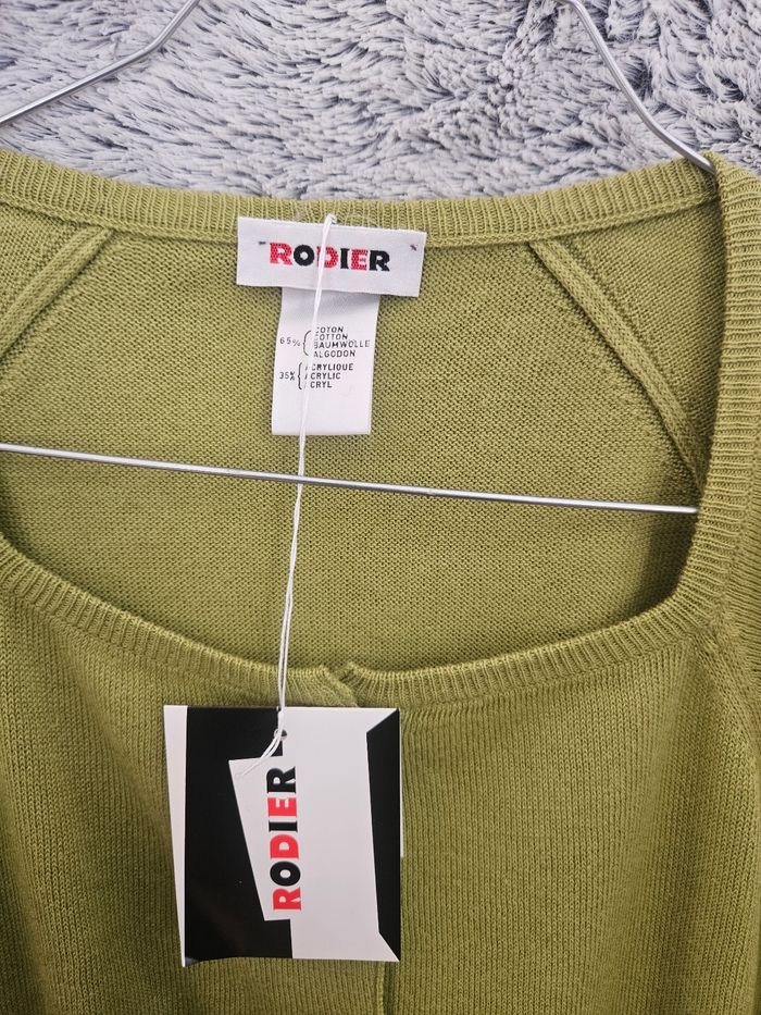 Gilet vintage à boutons et manches courtes vert sauge de chez Rodier - photo numéro 2