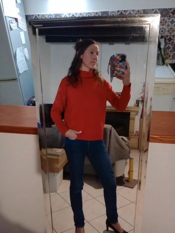 Pull femme M rouge col roulé c56