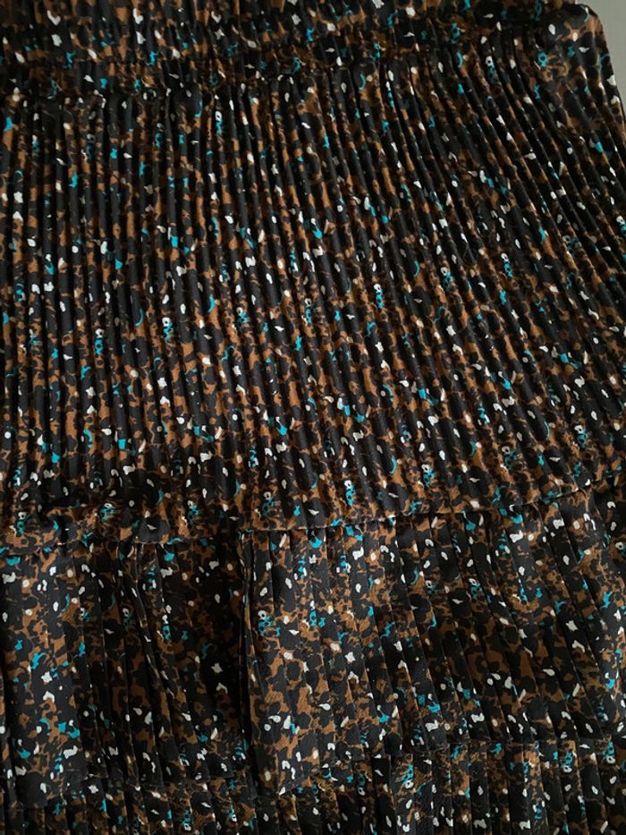 Jupe Promod plissée marron noire crème et bleu à volants taille 38 - photo numéro 14