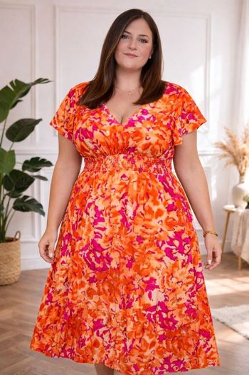 Robe longue fluide orangée et fushia Femme Taille 54 marque Yours Clothing  💍 