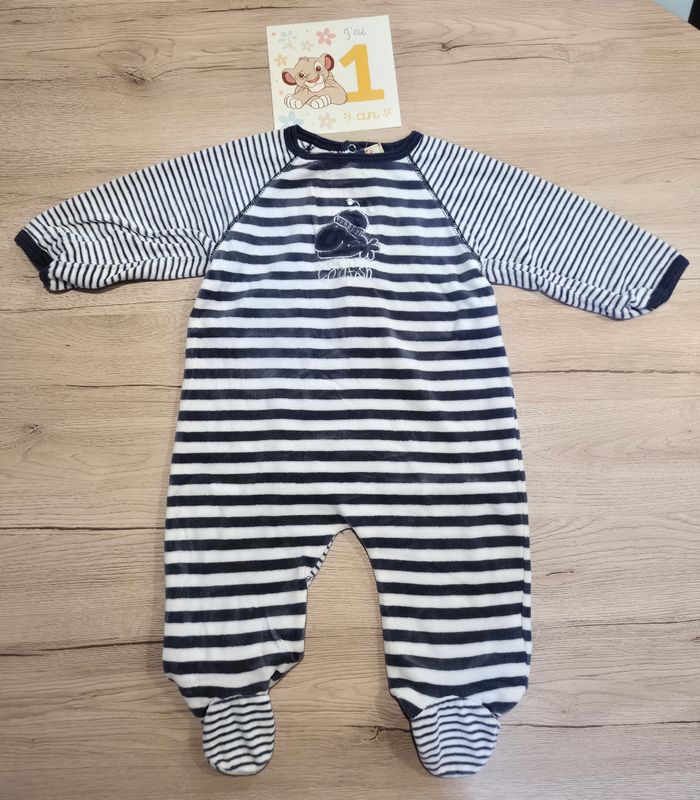 Pyjama 1 pièce en velours marinière, Aubisou, 12 mois 74cm