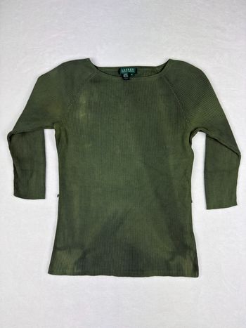 Pull côtelé Ralph Lauren femme vert kaki taille M manches longues coton 02125