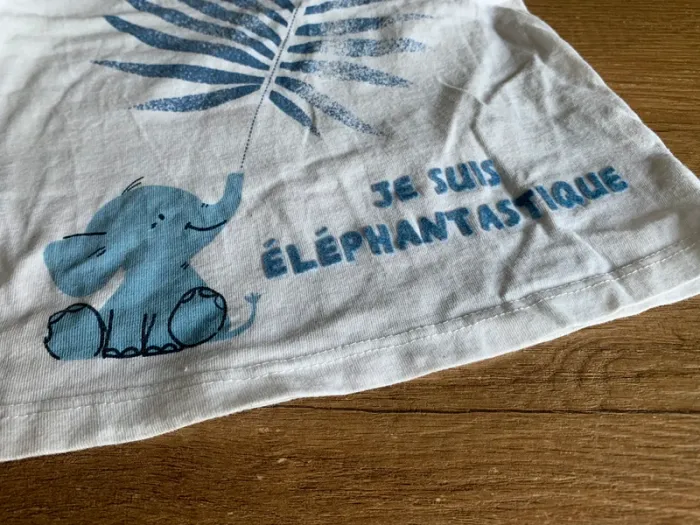 Ensemble 2 pieces été t-shirt mc short Kiabi mot d’enfant éléphant 3 ans parfait état - photo numéro 5