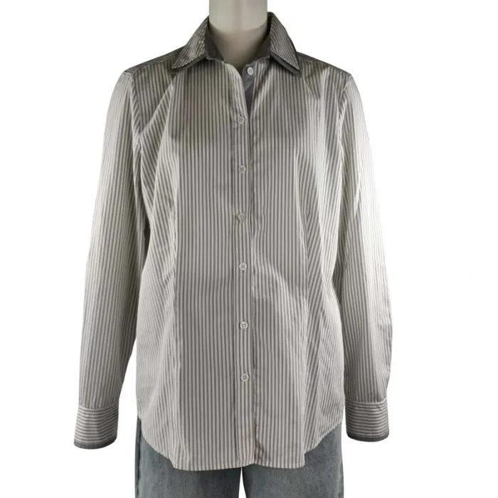 Chemise rayée Basler à col contrastant gris, manches longues, taille 42 A1181