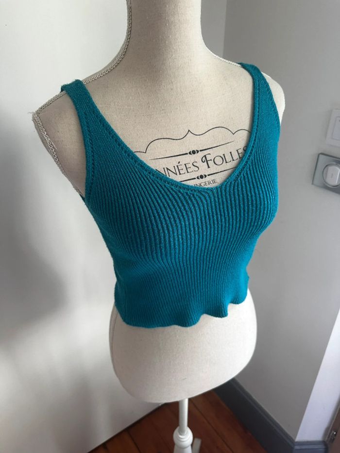 Top côtelé turquoise – 100 % coton – Fabriqué en Italie – Taille S  🩵 - photo numéro 3