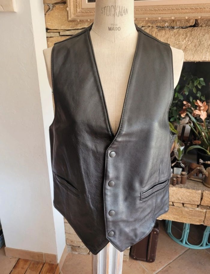 Gilet en cuir épais expresso taille L