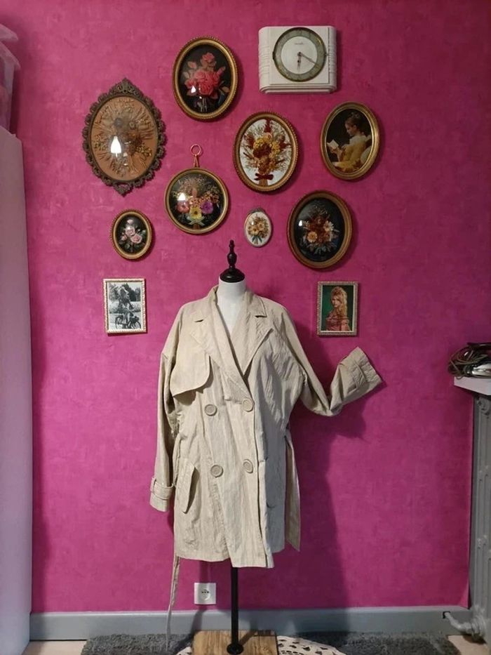 Trench mi-long beige irisé/satiné avec ceinture taille 48 Woman Only - photo numéro 3