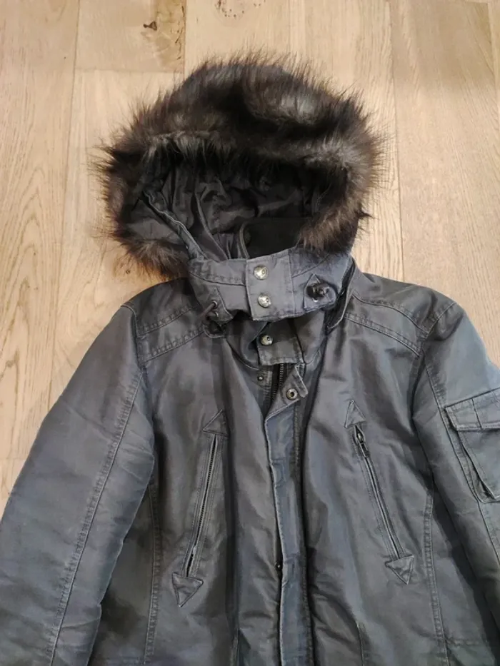 Manteau gris foncé avec capuche amovible - L - photo numéro 3
