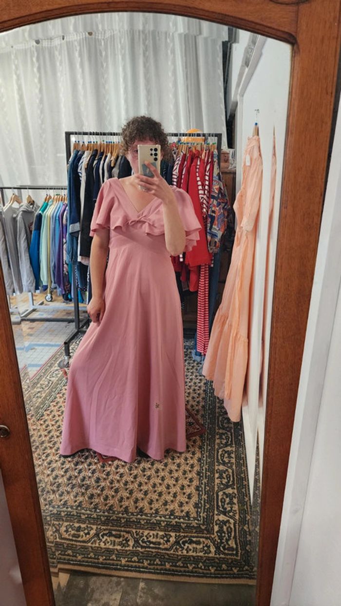 Jolie robe de cérémonie vintage 70's 80's rose pastel a volants