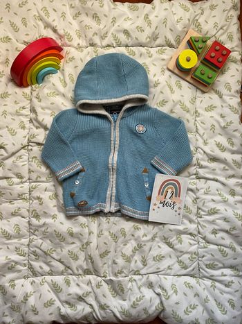 gilet zippé en laine bleu à capuche  sergent major 12 mois