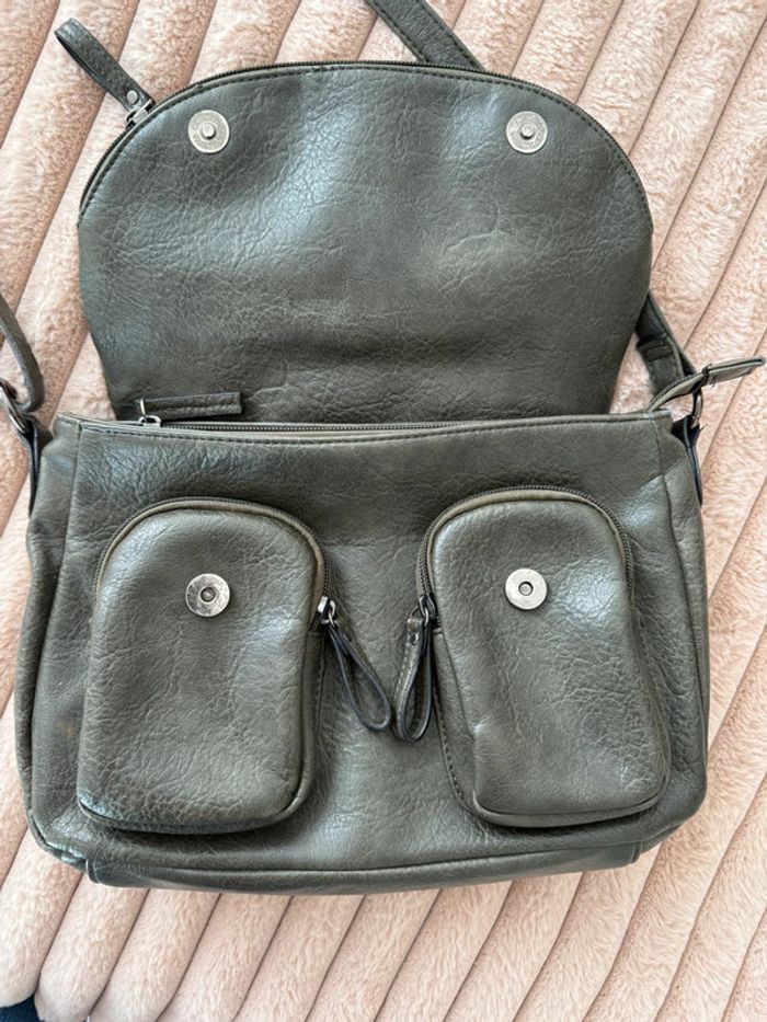 Petit sac à main classe élégant similicuir gris anthracite avec poches extérieures et intérieures - photo numéro 3