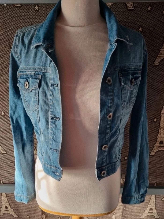 Veste en jean effet usé taille S - photo numéro 9