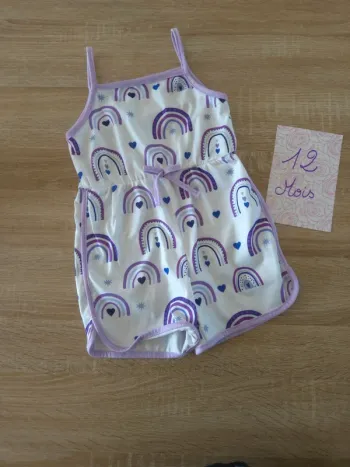 Barboteuse arc en ciel violet 12 mois