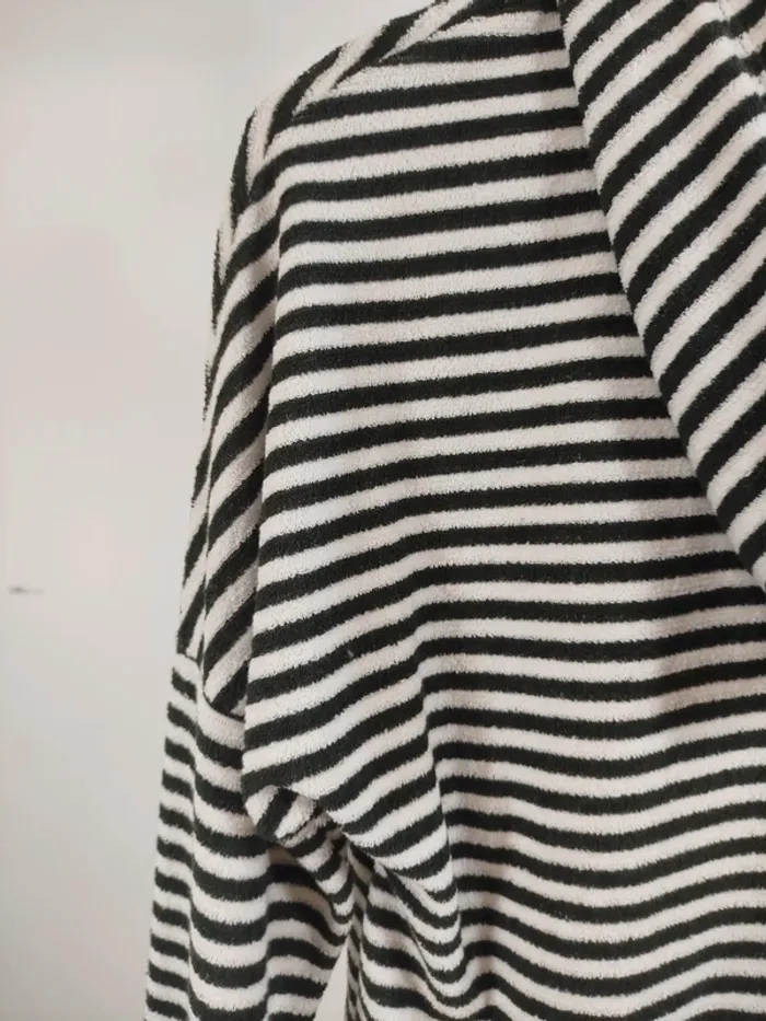 Sweat à capuche rayé noir blanc femme CMT Atelier coupe droite taille M coton doux A1379 - photo numéro 5