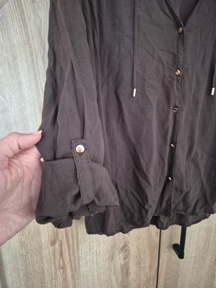 Chemisier marron manches retroussable taille 44 - photo numéro 3