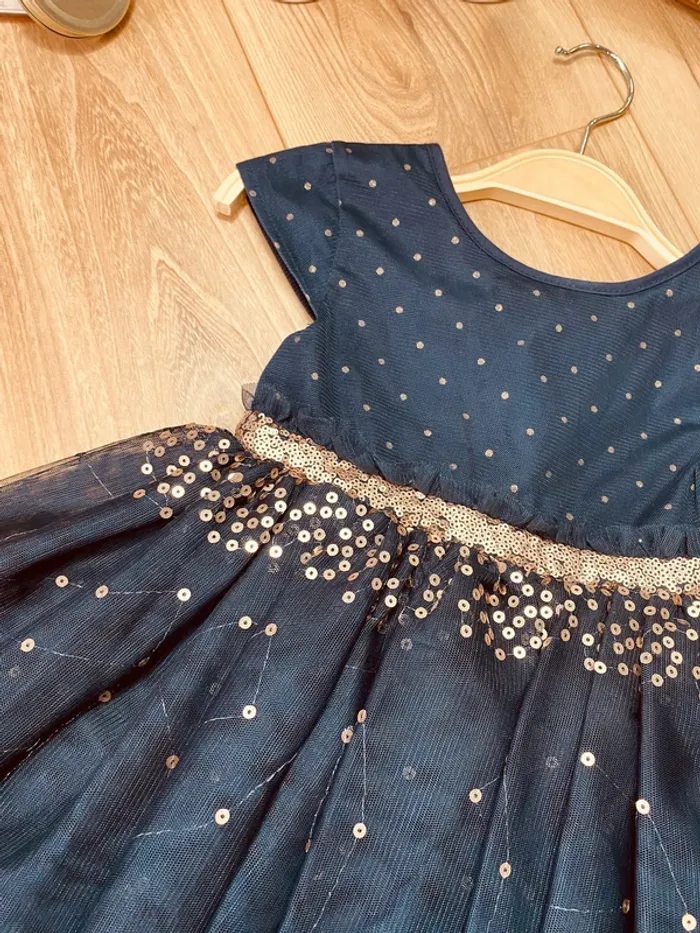 Taille 2 ans Robe créateur fille TAO bleu marine doré * sequins tulle * 💙 - photo numéro 3