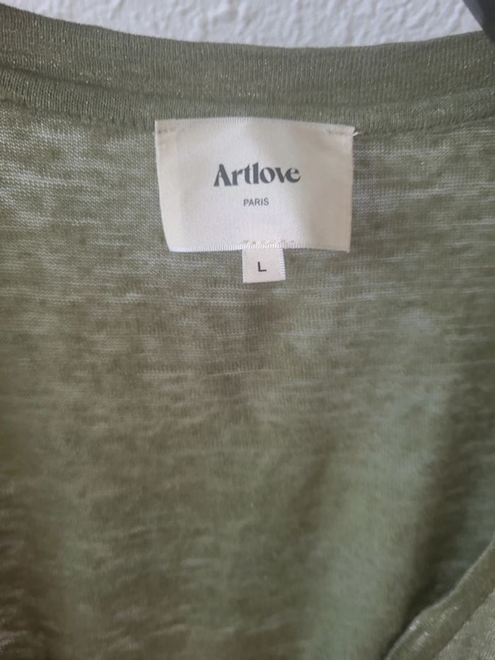 Teeshirt kaki en lin avec fil argenté - photo numéro 3