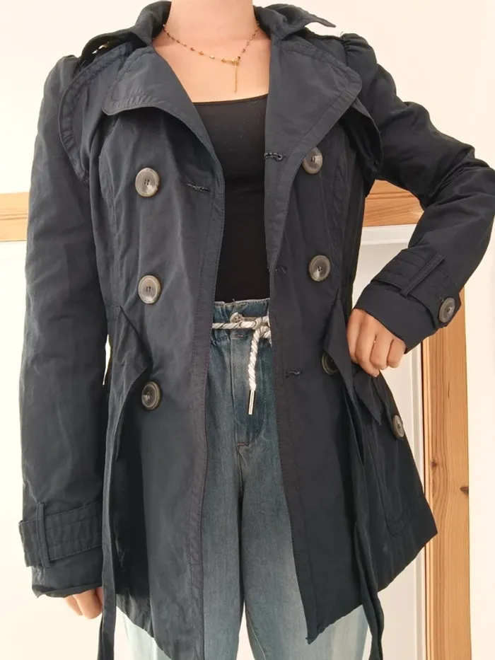 Trench bleu marine M Zara vintage TRF - photo numéro 2