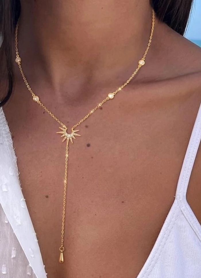 Collier doré pendentif soleil, ajustable en acier inoxydable