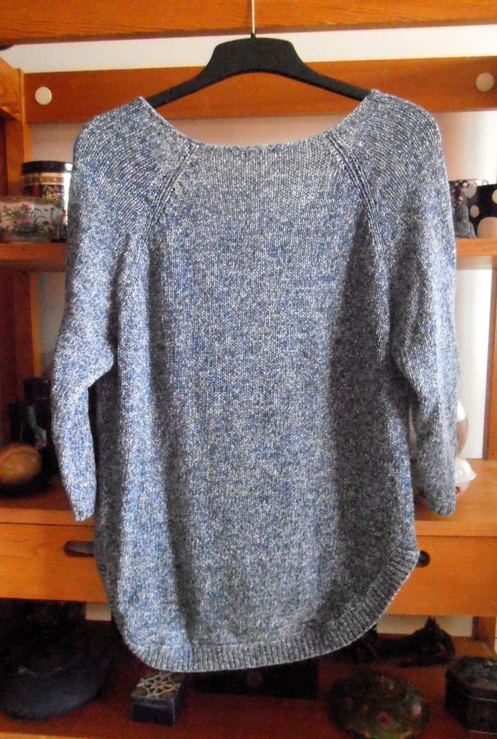 Pull en mailles femme, taille L, bleu et blanc - photo numéro 4