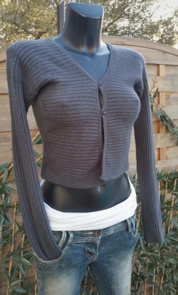 Gilet Papa Yoyo maille côtelée crop coloris gris