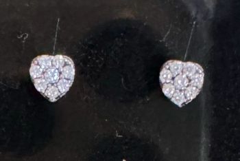 Boucles d’oreilles cœur argent et strass neuves