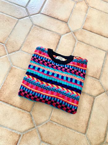 Pull multicolore style disco 90’s Y2k vintage Plymouth laine / wool