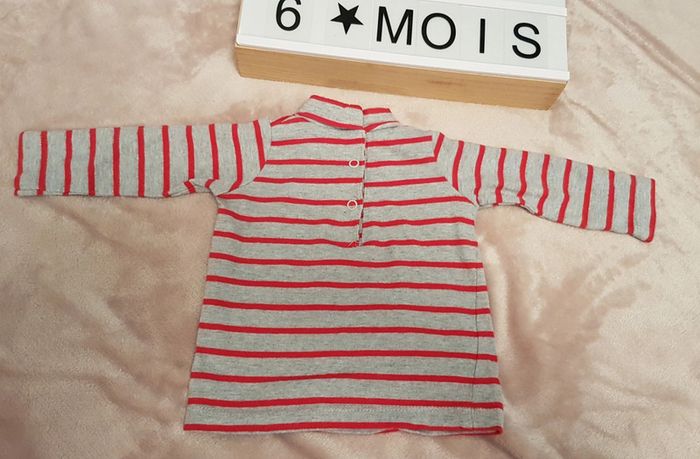Tee shirt rayé gris et rouge 6 mois - photo numéro 3