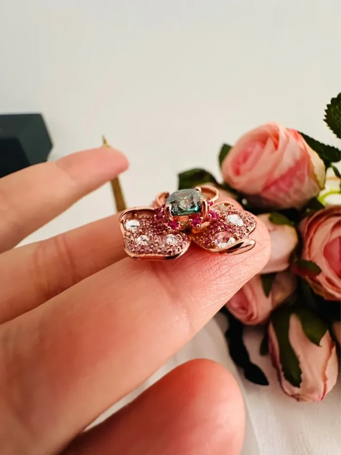 🌷Collier fleur cristal rose & vert – Élégance mystérieuse - photo numéro 6