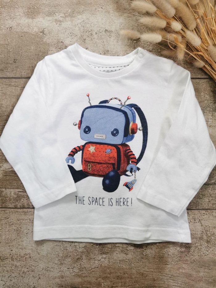 🌺Teeshirt blanc Robo manche longues Mayoral 9mois - photo numéro 2