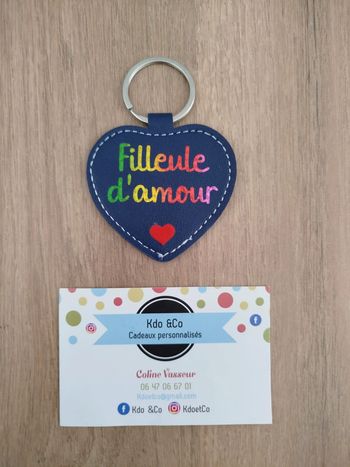 Porte-clé similicuir coeur filleule d'amour
