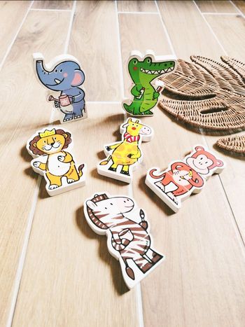 🦁Puzzle animaux de la savane magnétiques aimantés en bois marque Janod