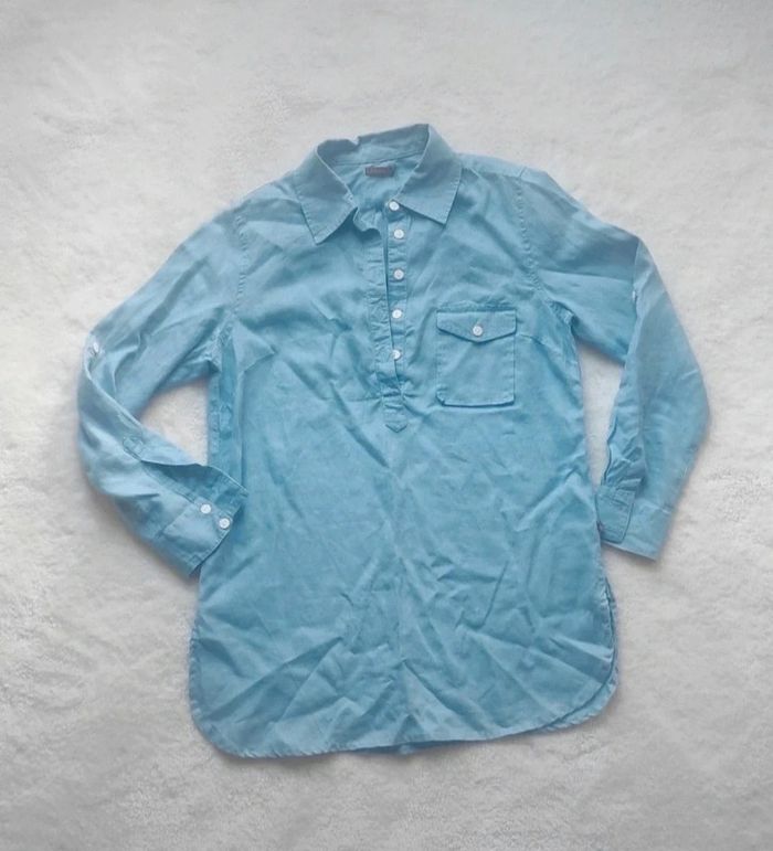 Chemise blouse chemisier La Naturelle M 100% lin bleu clair pastel