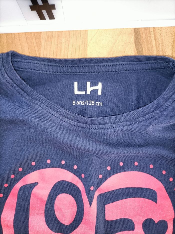 Tee-shirt manches longues marine et rose motif coeur La Halle 8 ans - photo numéro 4