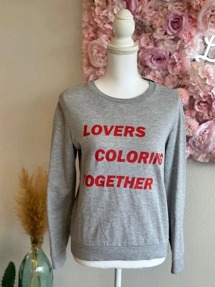 Sweat gris imprimé en rouge, taille XS - Galeries Lafayette