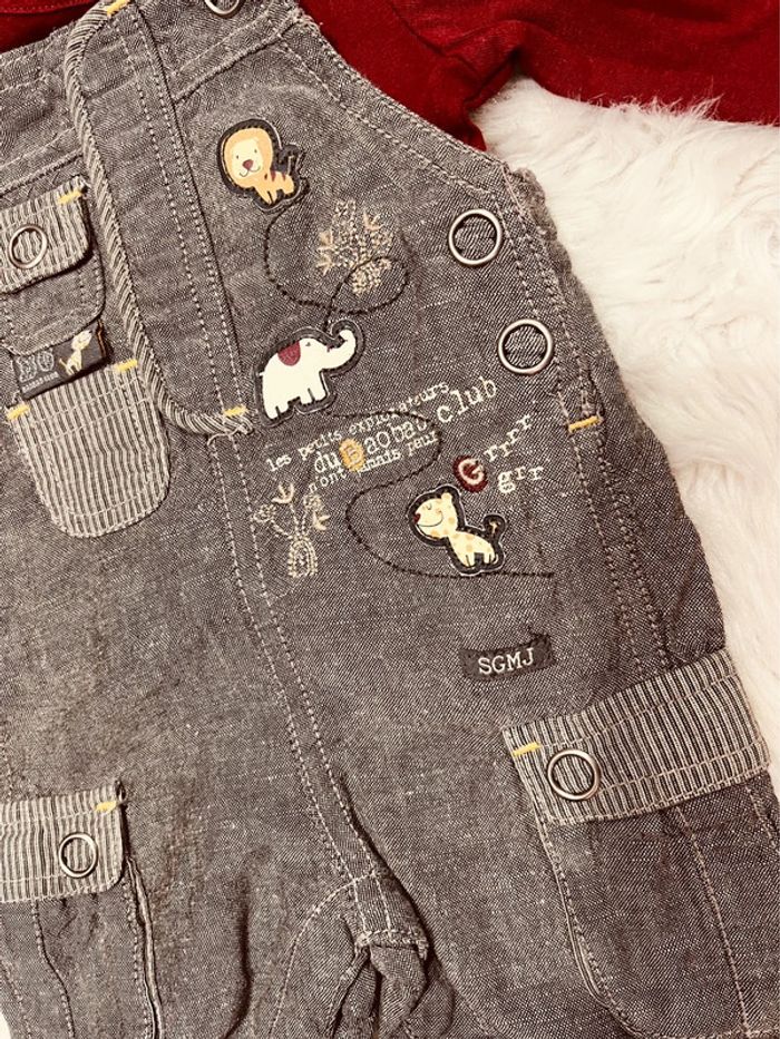 Taille 1 mois ensemble 2 pièces garçon sergent major Kiabi gris et bordeaux * salopette * 💙 - photo numéro 3