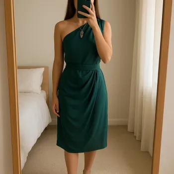 Robe habillée vert canard avec drapé devant et épaule dénudée T.M neuf avec étiquette Cupshe