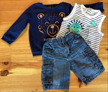 Lot short , sweat ourson et débardeur rayé 24 mois