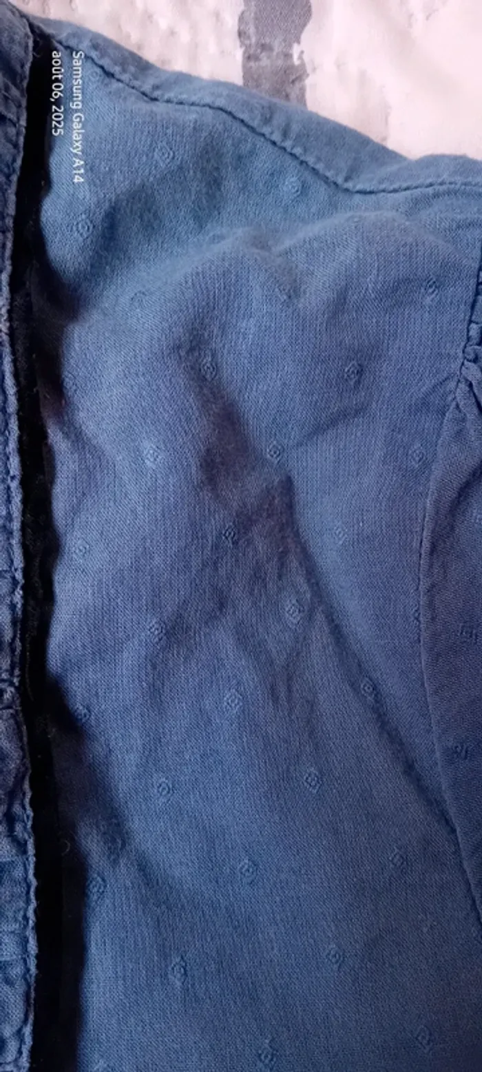 Blouse manches courtes col V avec boutons et broderies bleu femme 36 h&m - photo numéro 14