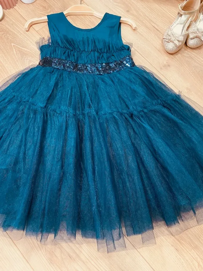 Taille 6 ans Robe créateur fille TAO bleu marine * sequins et tulle * 💙 - photo numéro 4