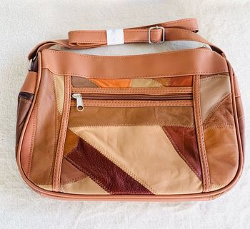 Sac bandoulière, patchwork, marron, sangle réglable