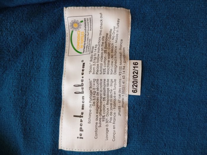 Grande écharpe de portage couleur bleu canard jpmbb - photo numéro 3