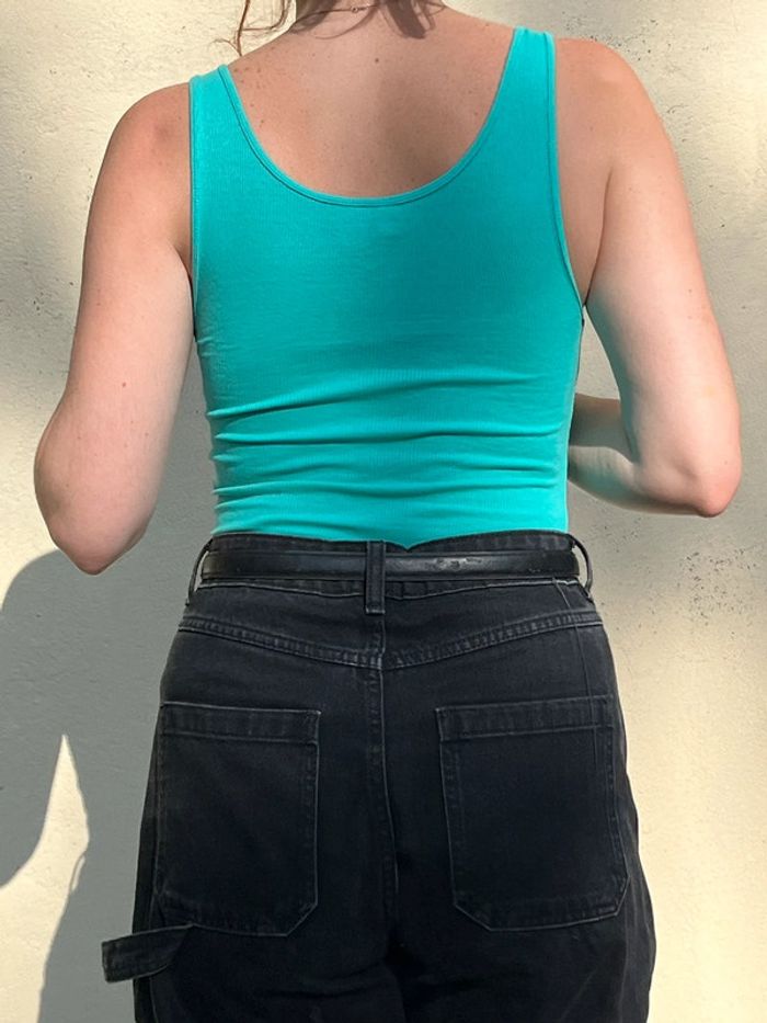 Débardeur côtelé moulant bleu turquoise - photo numéro 6