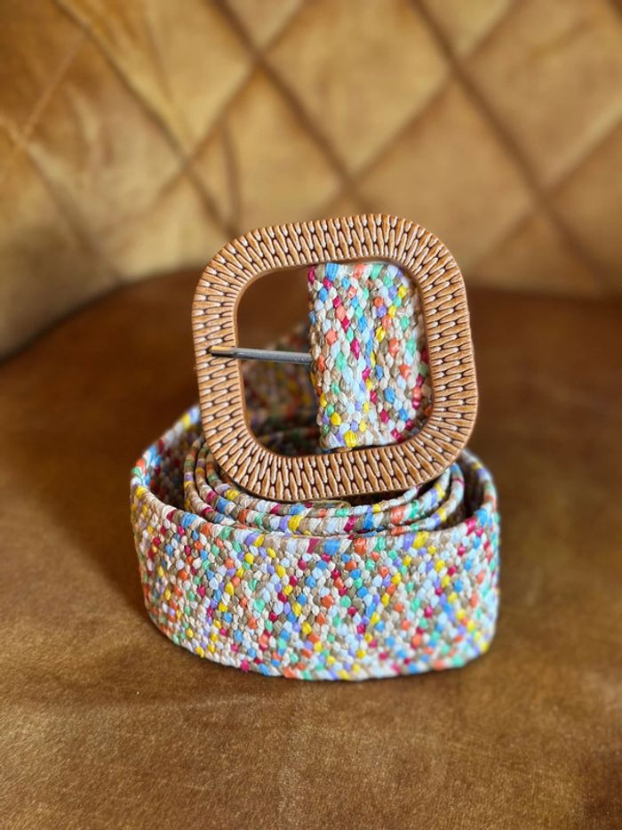 🌈 Ceinture tressée multicolore avec boucle carrée