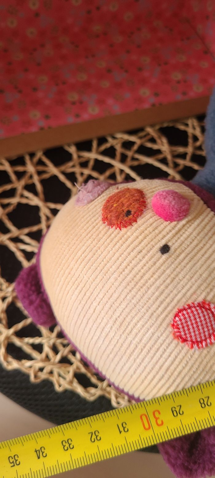 Moulin roty Famille Petitpas peluche souris violet marron vert doudou rayé Rose - photo numéro 2