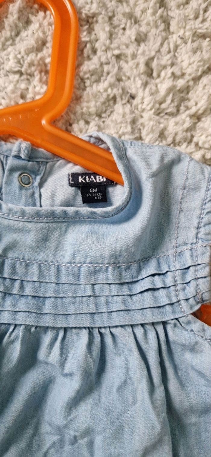 Robe bébé fille manches courtes style denim et dentelle - photo numéro 3